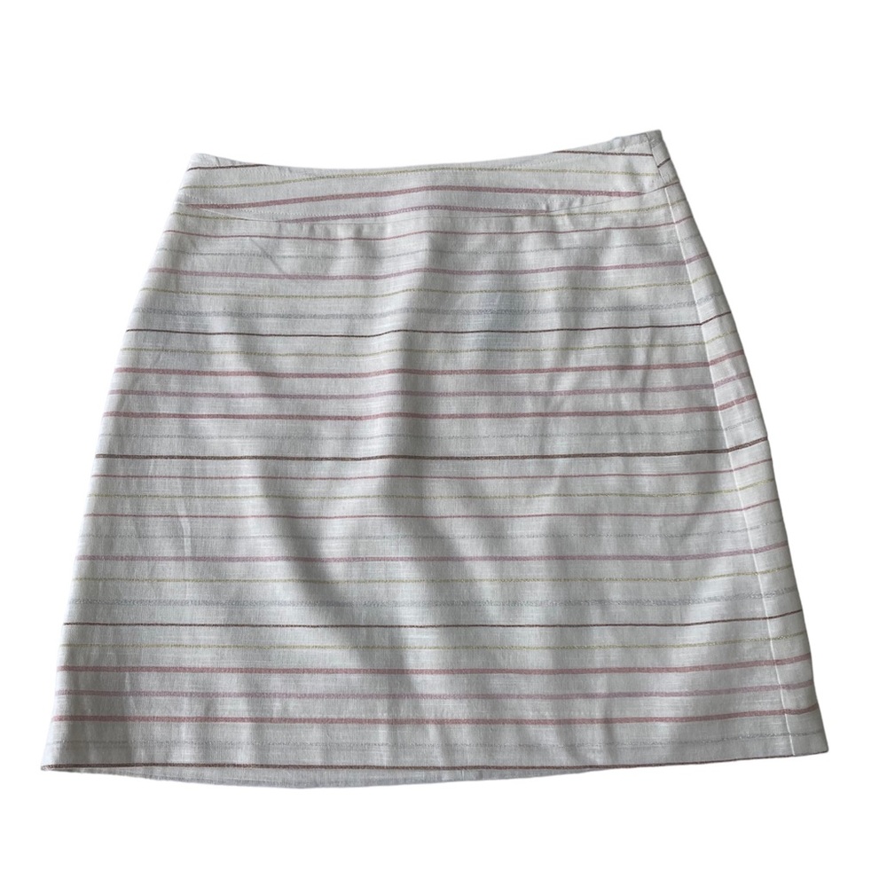 Ann Taylor Loft Linen Blend Cream Metallic Striped A-Line Skirt Size 10P NWT